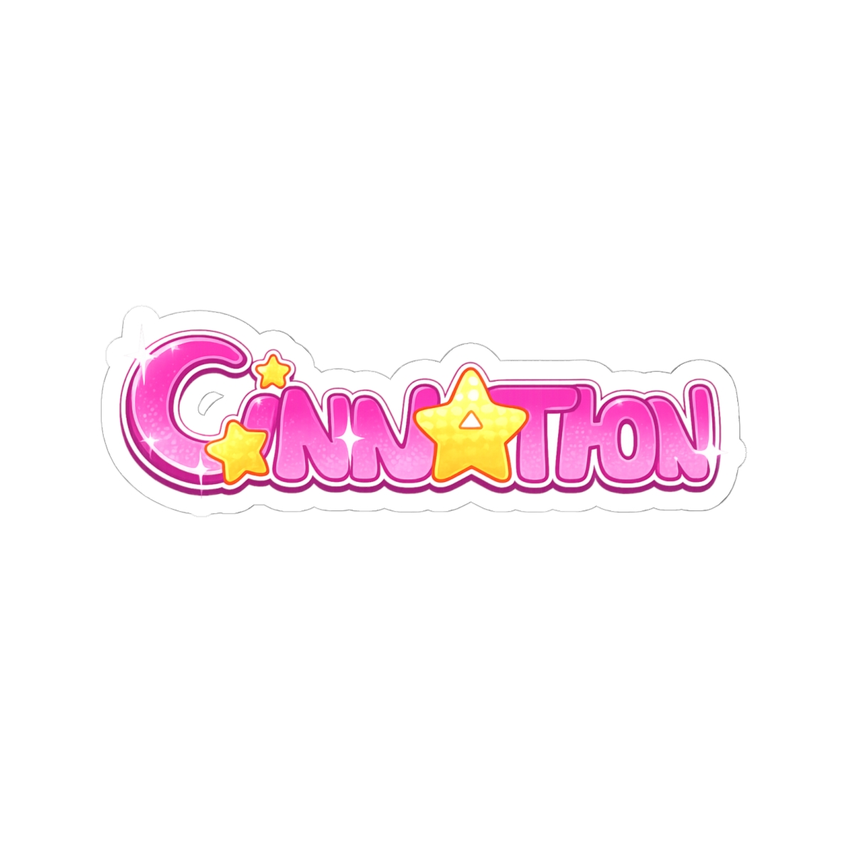 Pink Cartoon Text 'Cinnation' Star Logo Kiss-Cut Stickers | Cute Laptop Decal | Cinna - alternate angle 2, merchandise